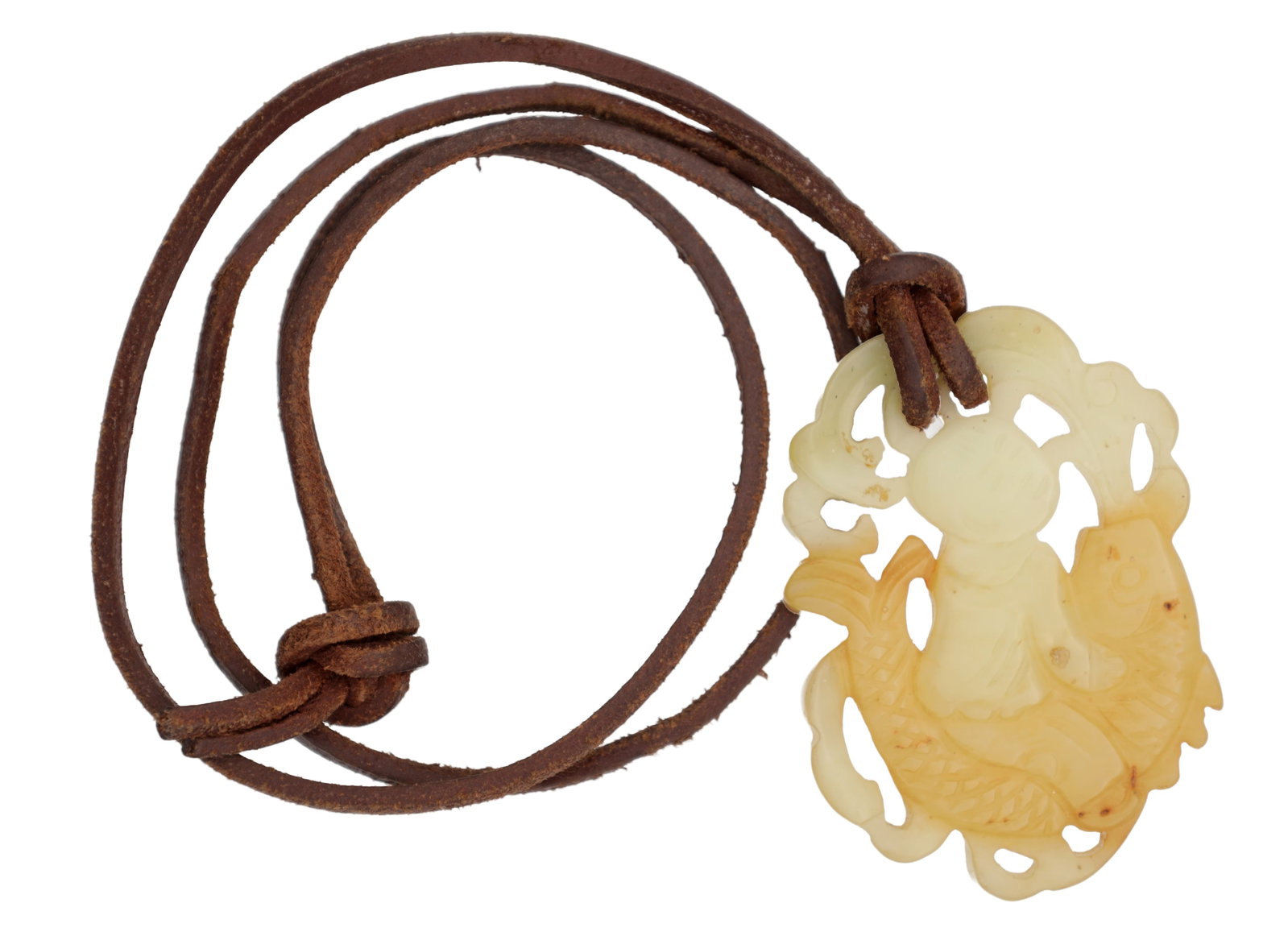 A CHINESE JADE CARVED OPENWORK PENDANT NECKLACE (1 of 2)