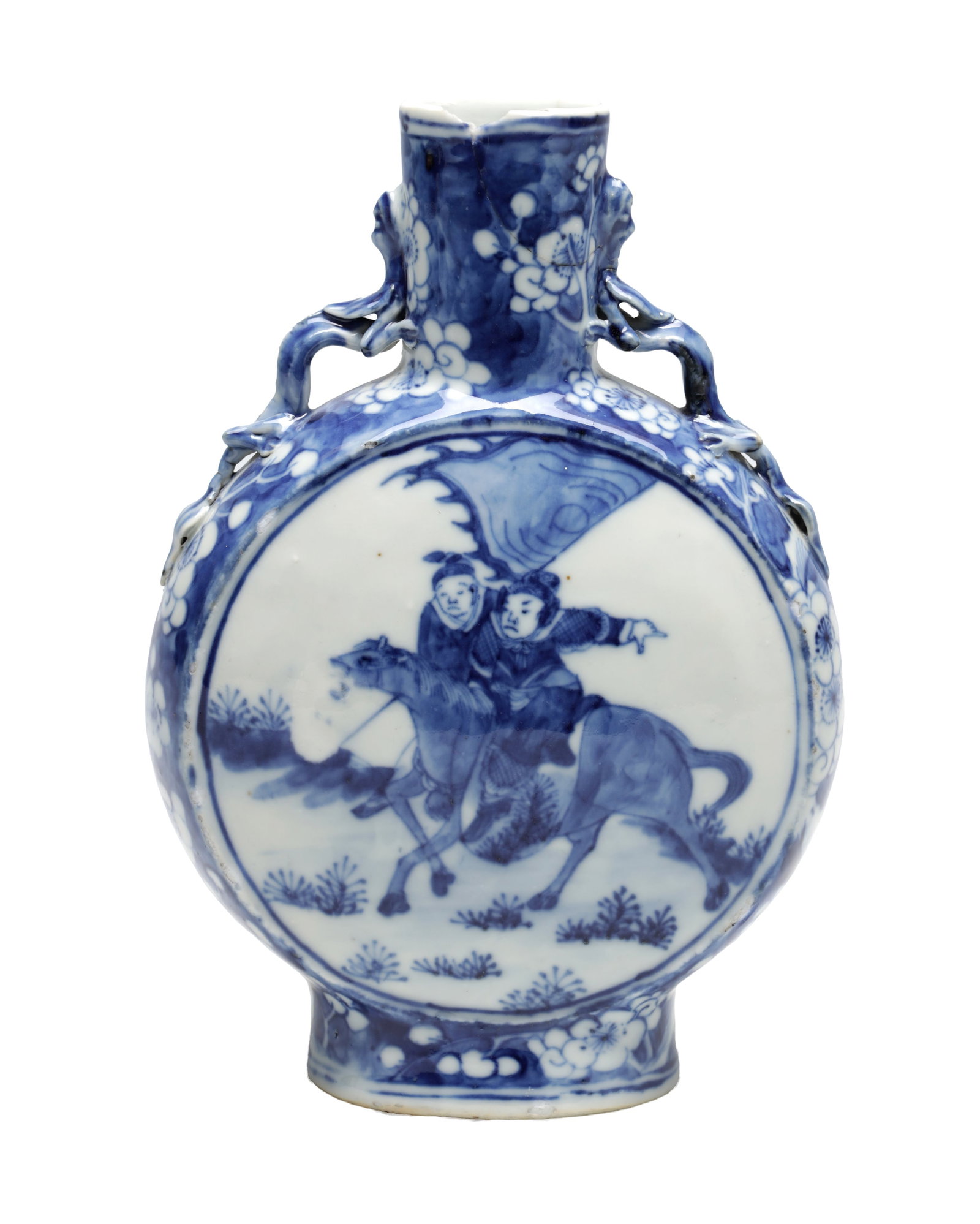 A CHINESE QING DYNASTY BLUE AND WHITE PORCELAIN MOONFLASK (1 of 8)