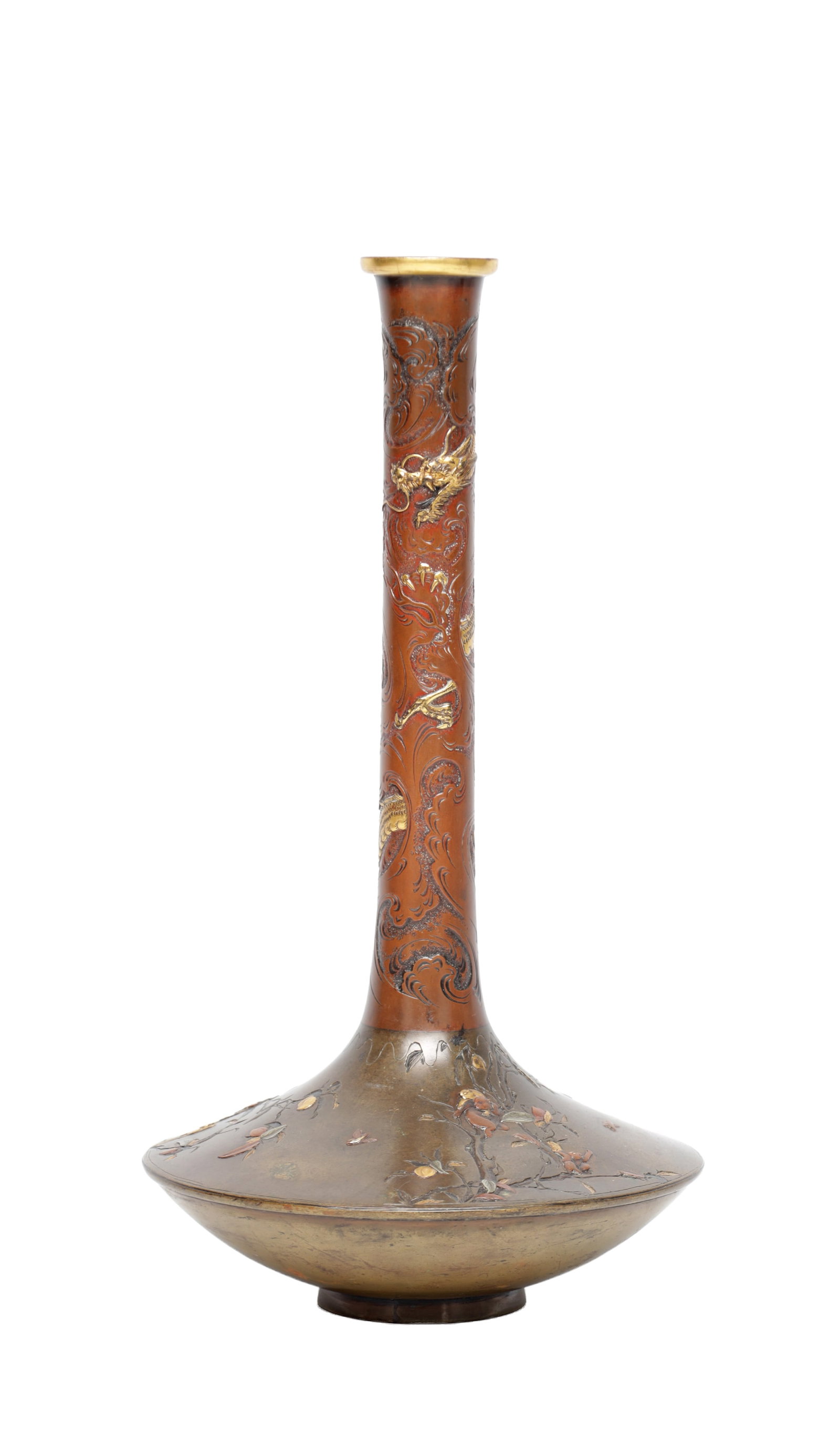 A JAPANESE MEIJI PERIOD MIXED METAL BRONZE VASE (1 of 9)