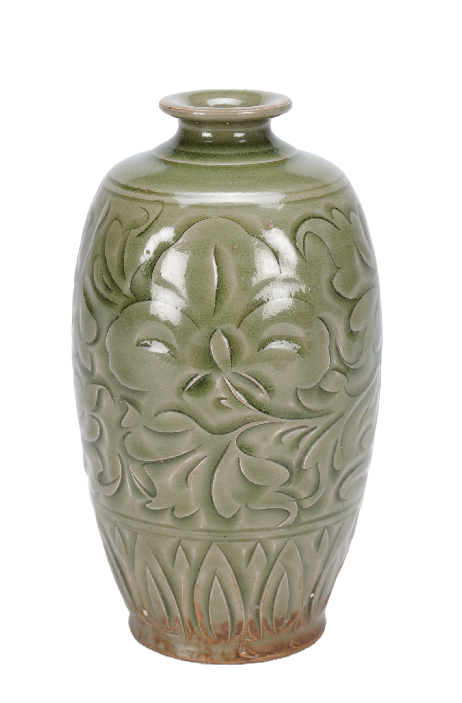 A NORTHERN SONG CHINESE YAOZHOU CELADON-GLAZED CARVED MEIPING VASE (1 of 5)