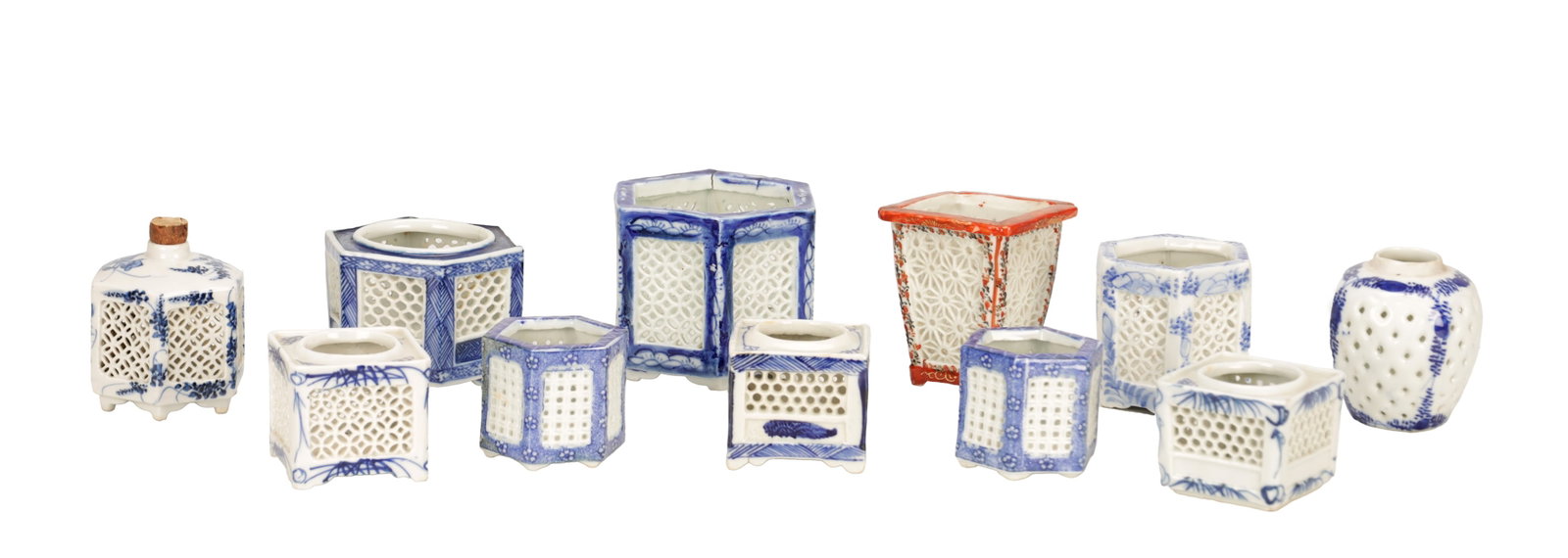 A COLLECTION OF EIGHT JAPANESE PORCELAIN CRICKET CAGES AND THREE POT POURRI JARS (1 of 11)