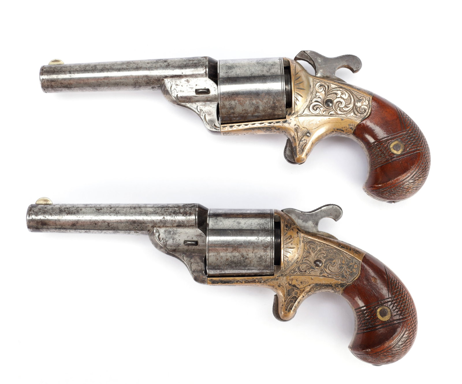 A PAIR OF 19TH CENTURY AMERICAN RIM FIRE MOORE'S PAT. REVOLVERS (1 of 9)
