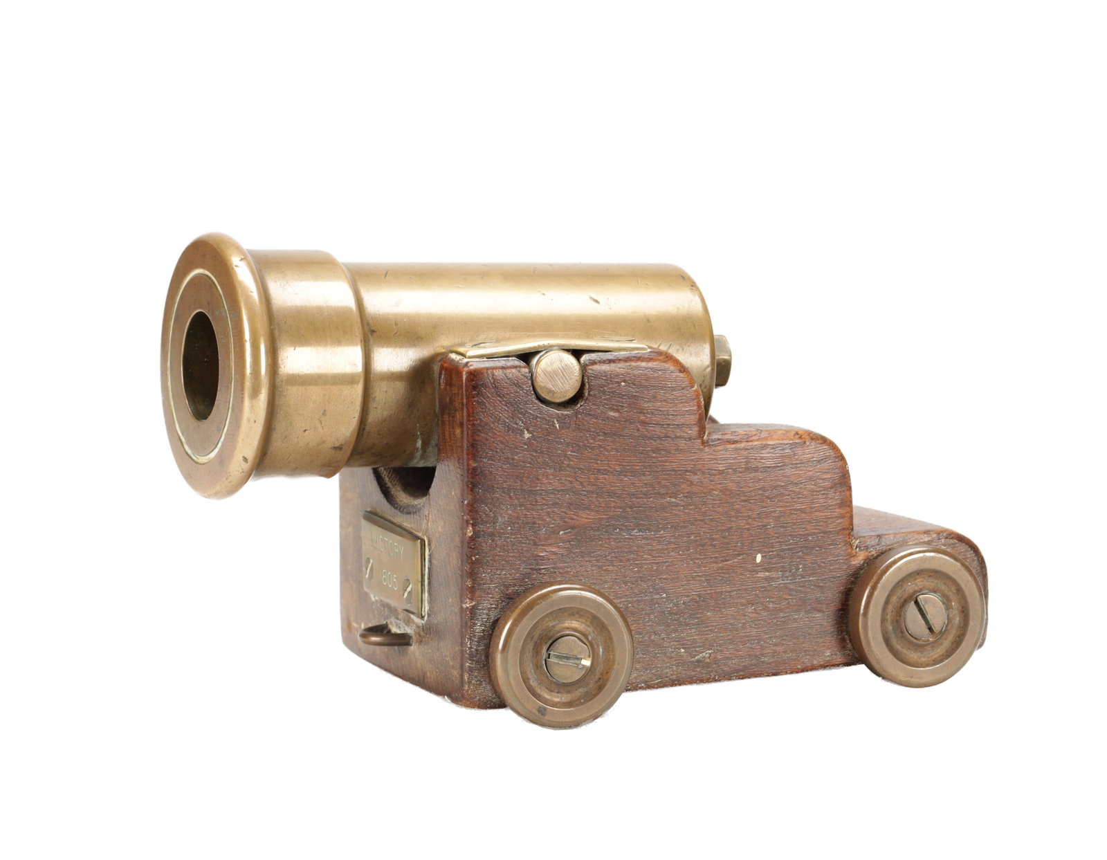 A 19TH CENTURY BRASS MODEL OF A STARTING CANNON (1 of 7)