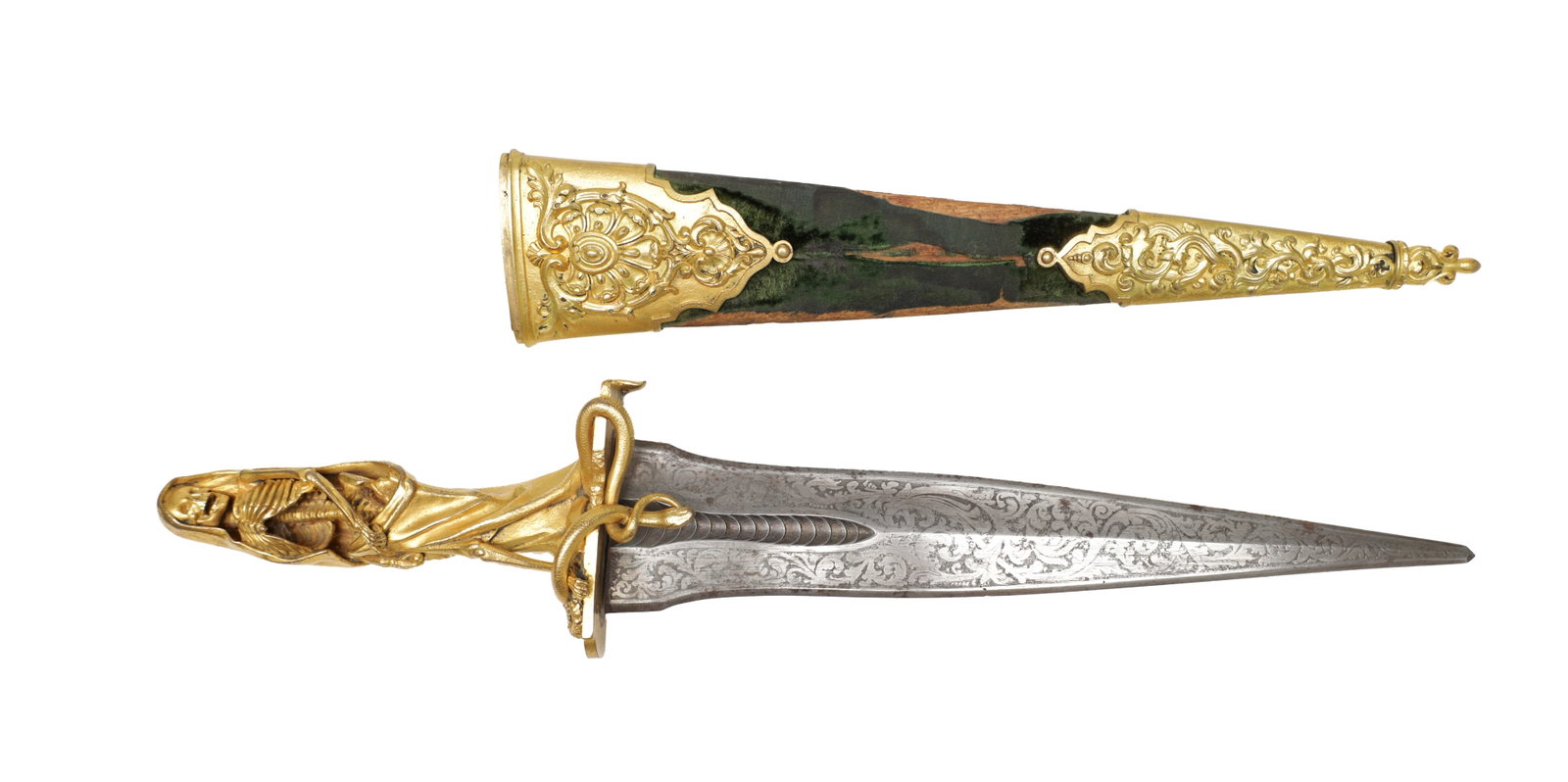 A MID 19TH CENTURY FRENCH GILT BRONZE HILTED RITUAL DAGGER (1 of 8)