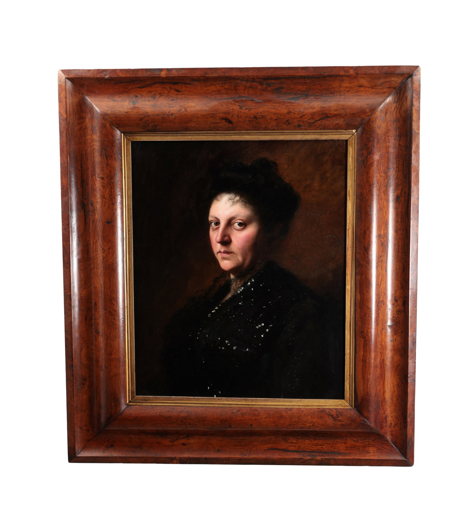 AN EDWARDIAN OIL ON CANVAS PORTRAIT OF A LADY SET IN A REGENCY BURR OAK FRAME (1 of 8)