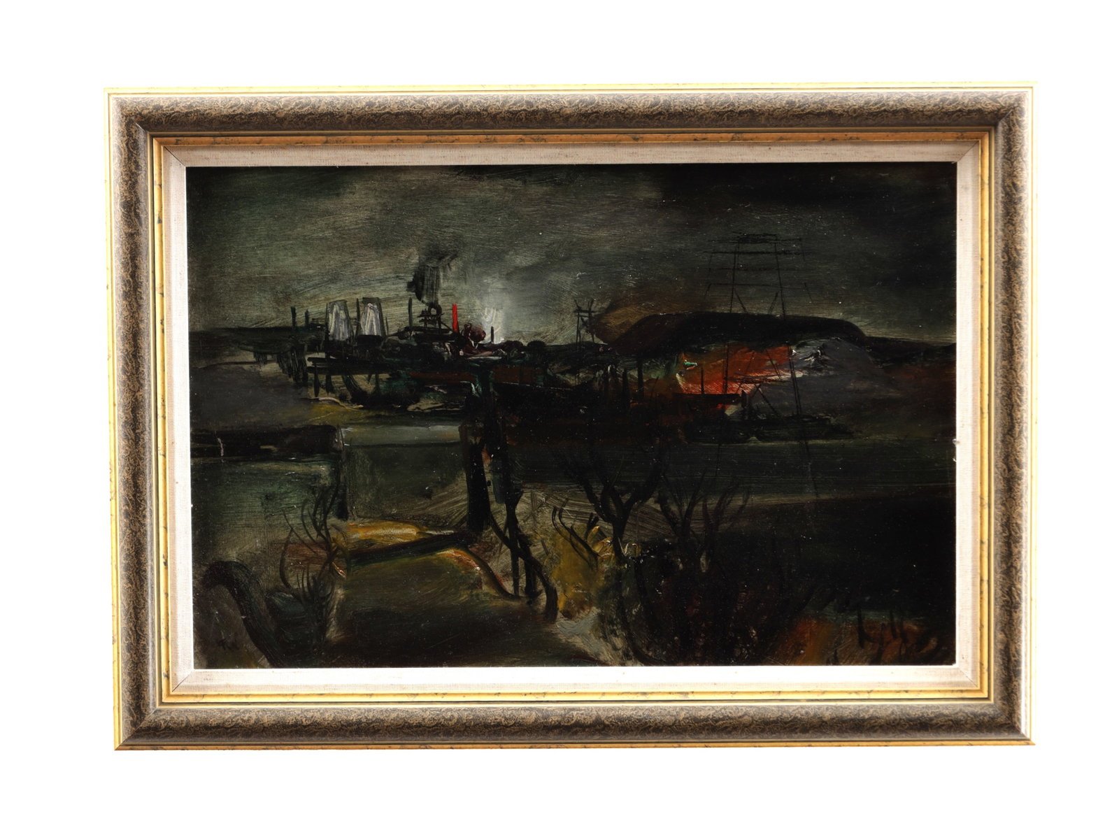TOM WHITEHEAD A MODERN OIL ON BOARD INDUSTRIAL LANDSCAPE (1 of 5)