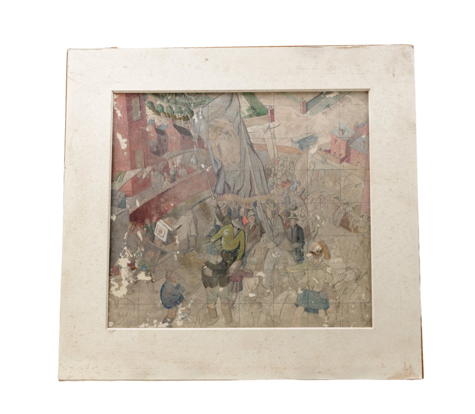 ATTRIBUTED TO HARRY EPWORTH ALLEN A WATERCOLOUR STREET PROCESSION SCENE (1 of 7)