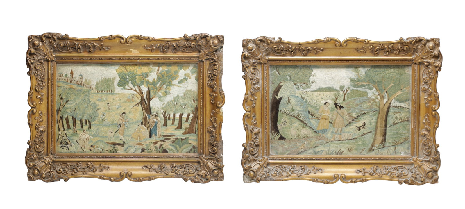 A PAIR OF 18TH CENTURY EMBROIDERED NEEDLEWORK PICTURES (1 of 13)