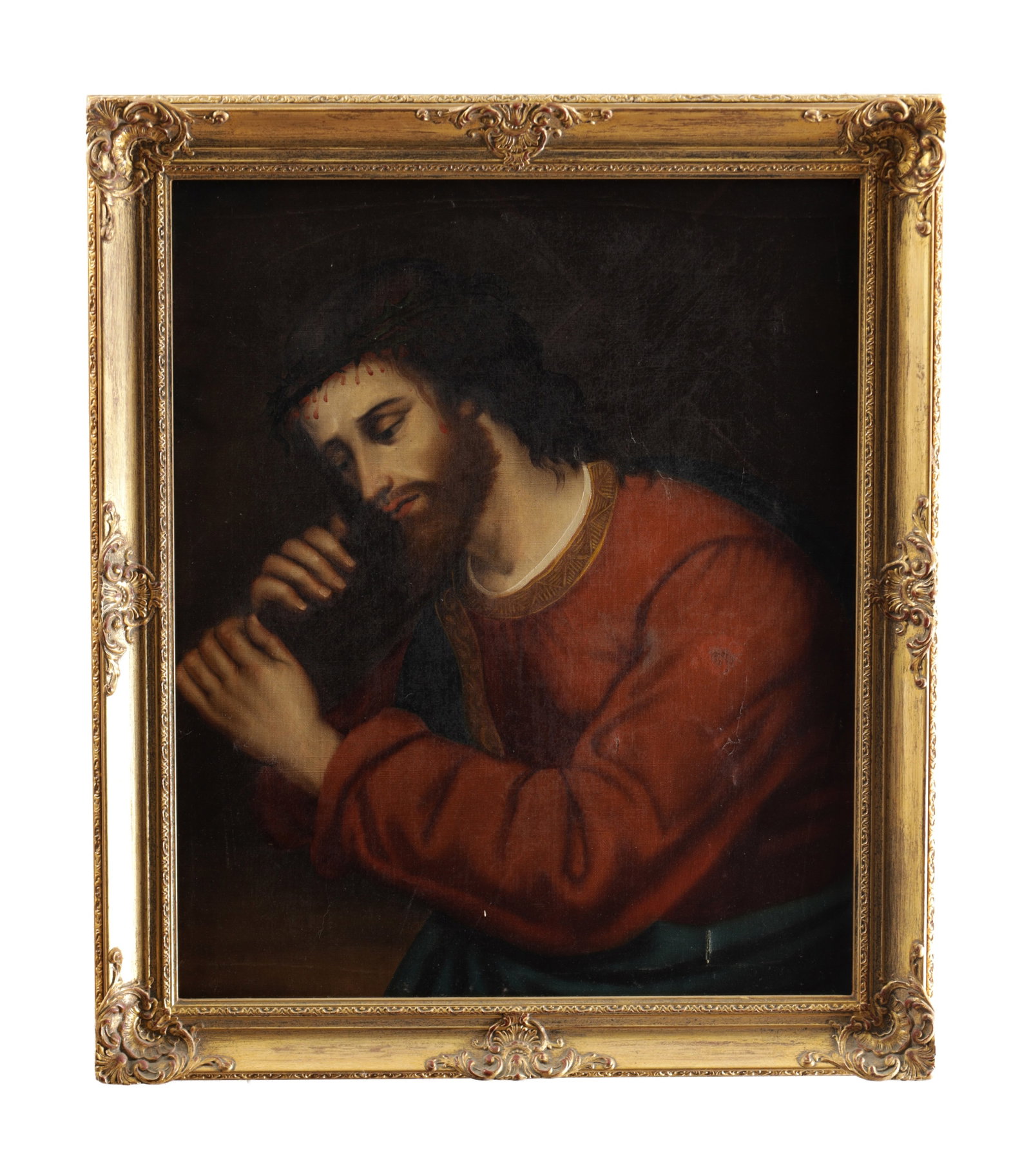 A 19TH CENTURY OIL ON CANVAS PORTRAIT OF CHRIST (1 of 4)