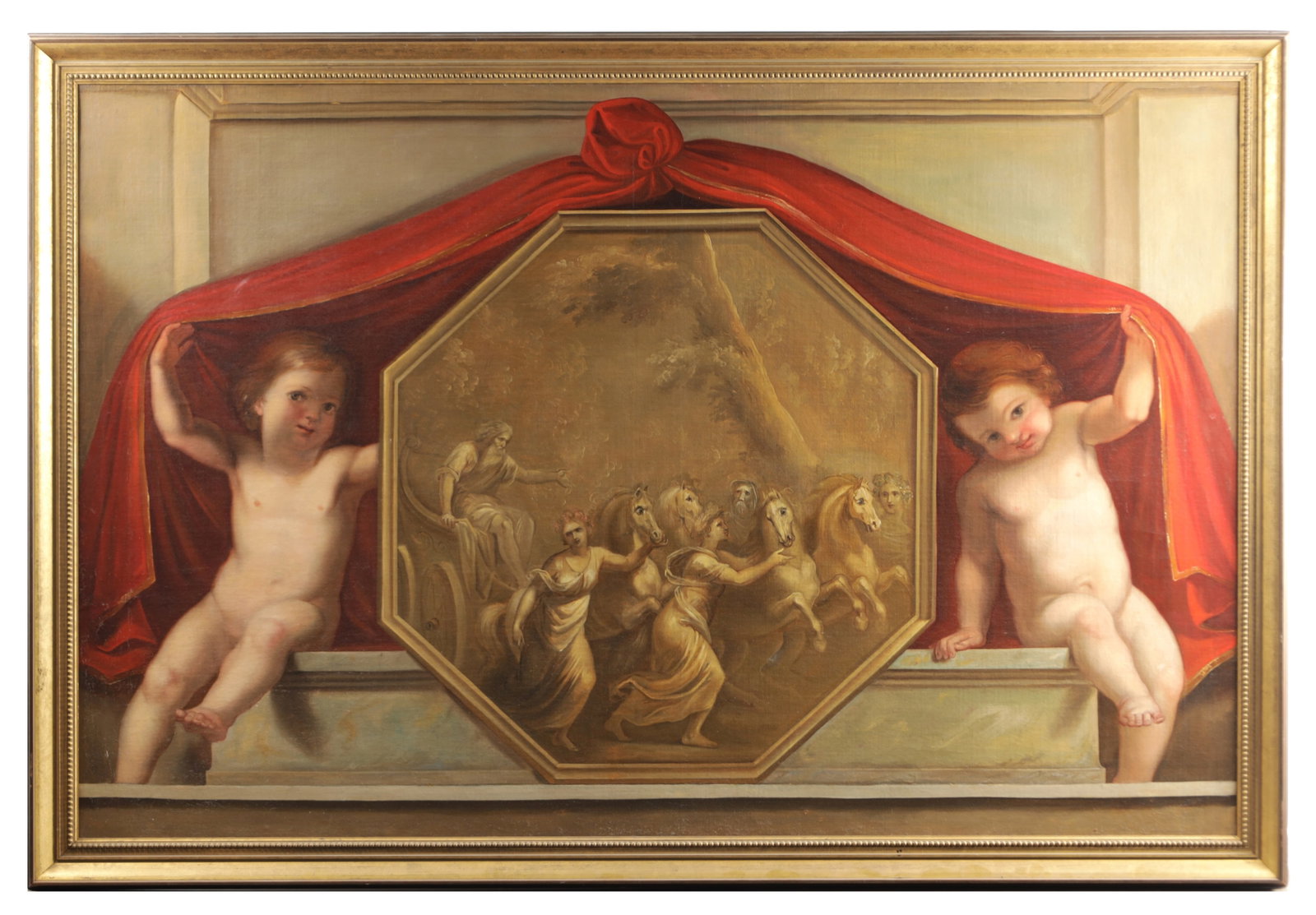 A LARGE 19TH CENTURY OIL ON CANVAS CLASSICAL SCENE (1 of 6)