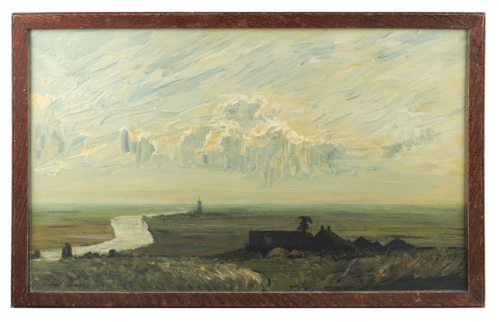 EDWARD SEAGO RWS (BRITISH, 1910-1974) AN OIL ON BOARD LANDSCAPE WITH WINDMILL (1 of 6)