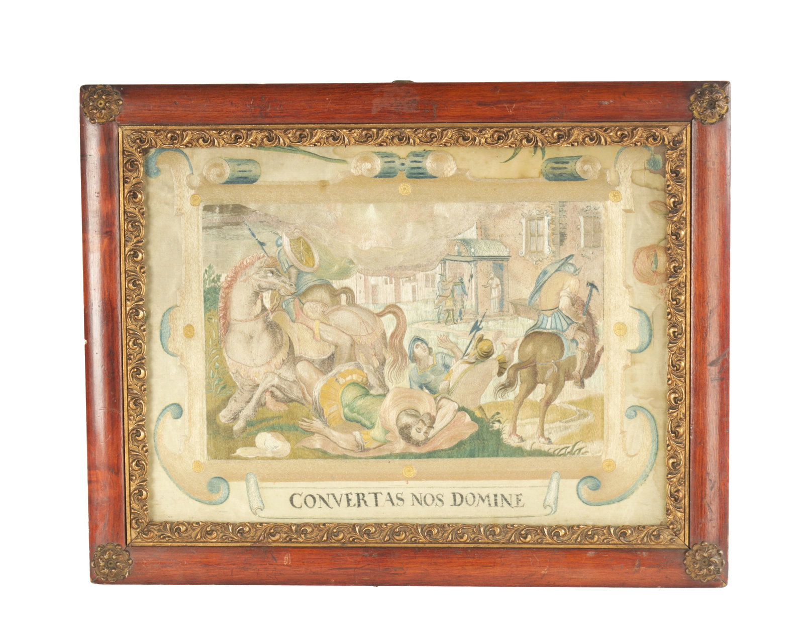 A 19TH CENTURY SILK NEEDLEWORK PICTURE, TITLED ?CONVERTAS NOS DOMINE  (1 of 6)