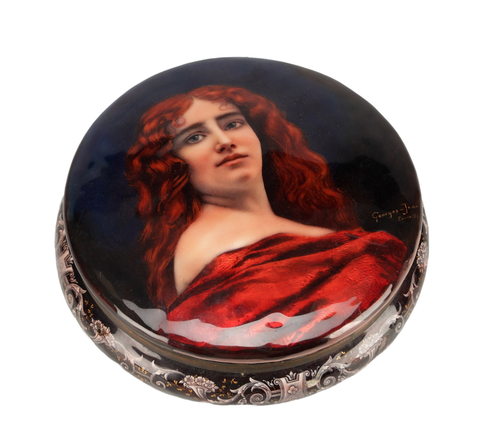GEORGES-JEAN, PARIS A LARGE ENAMEL HINGED LIDDED CIRCULAR BOX WITH PORTRAIT COVER (1 of 9)