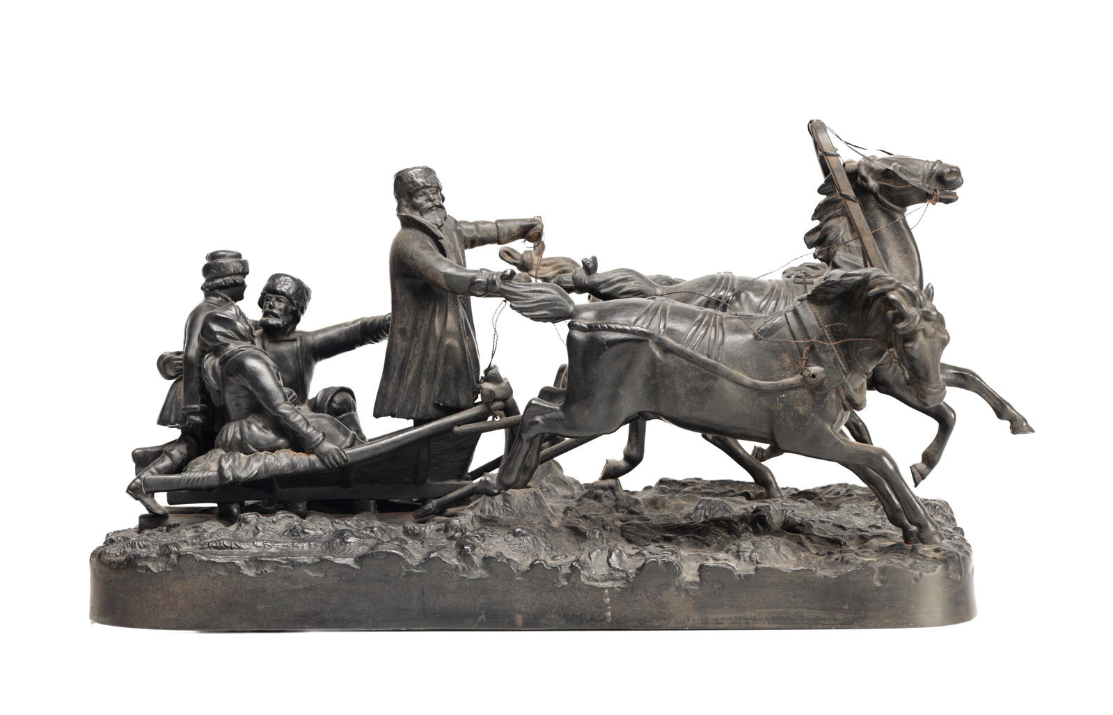 A 19TH CENTURY RUSSIAN PATINATED BRONZE TROIKA GROUP (1 of 9)