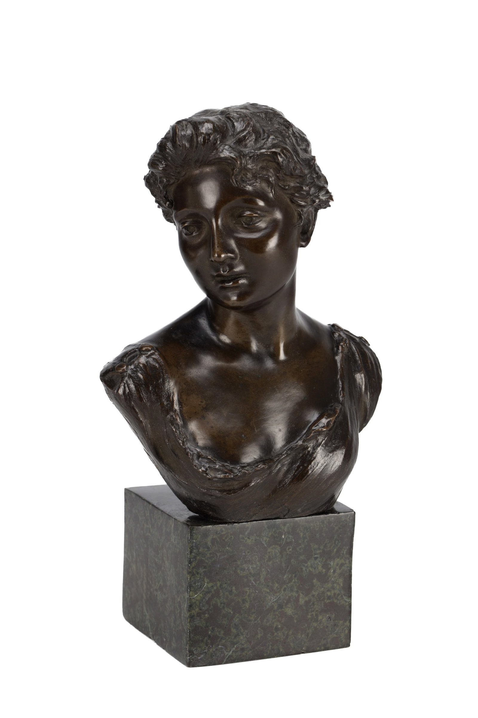 EDUARDO ROSSI ITALIAN (1867-1926) A PATINATED BRONZE BUST ON MARBLE BASE (1 of 5)