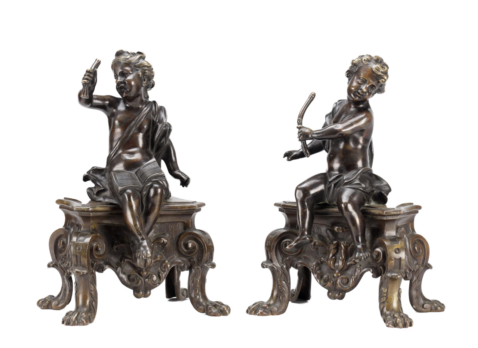 A PAIR OF LATE 19TH CENTURY PATINATED BRONZE CHENETS (1 of 8)