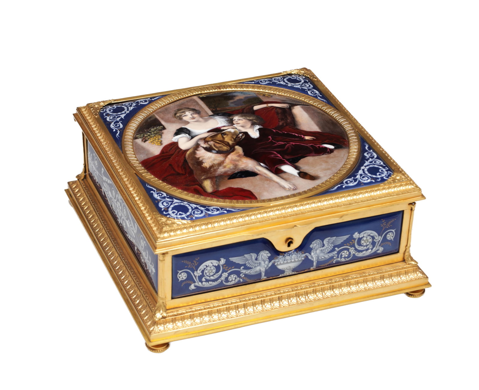 A 19TH CENTURY FRENCH ORMOLU MOUNTED ENAMEL PANELLED JEWELLERY CASKET (1 of 6)