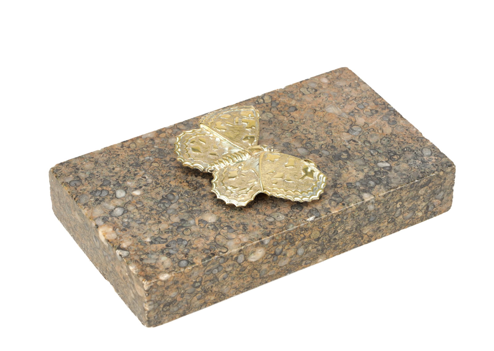 A 19TH CENTURY MARBLE AND BRONZE BUTTERFLY PAPERWEIGHT (1 of 5)