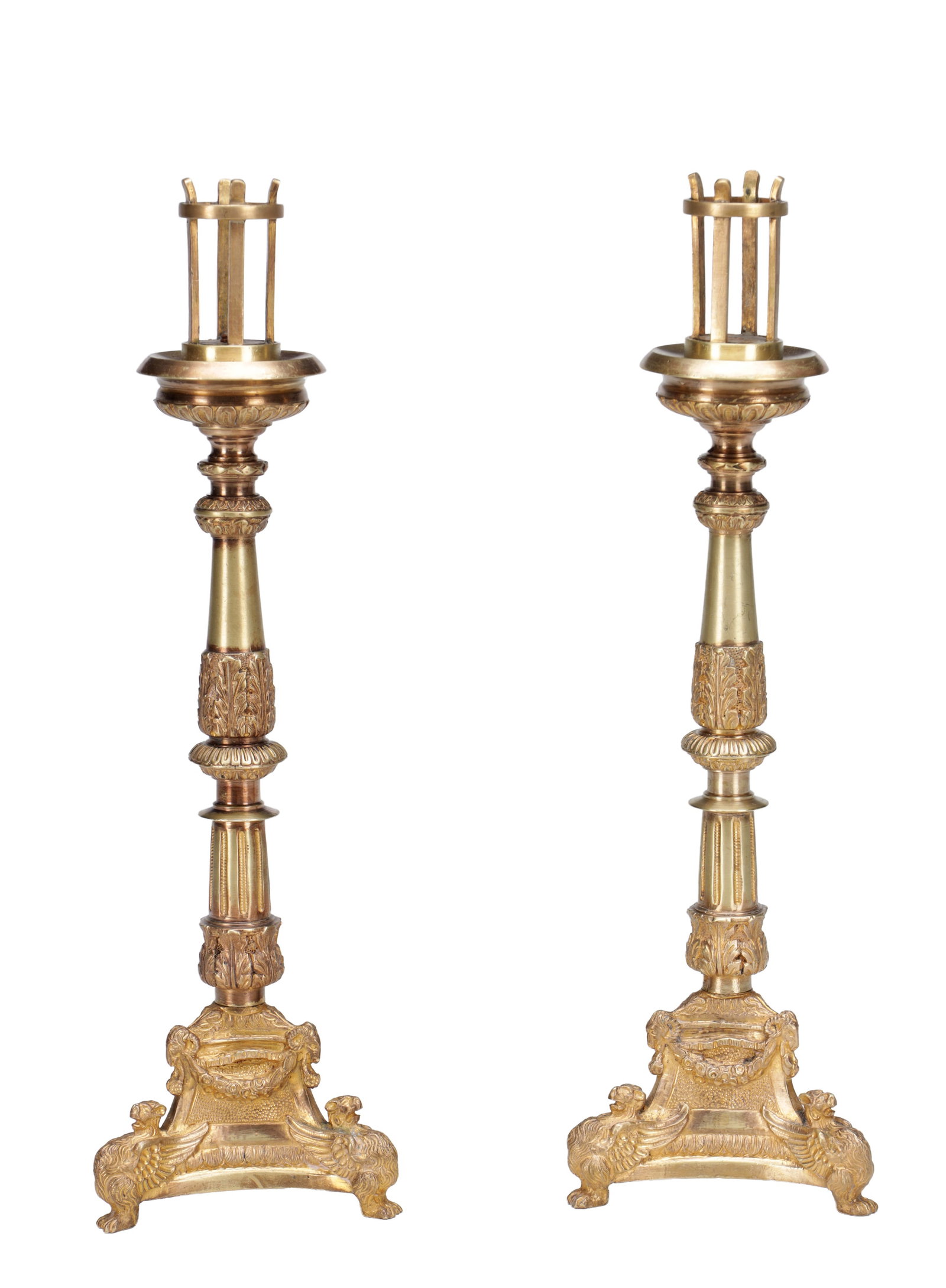A PAIR OF 19TH CENTURY GILT BRONZE CANDLESTICKS (1 of 7)