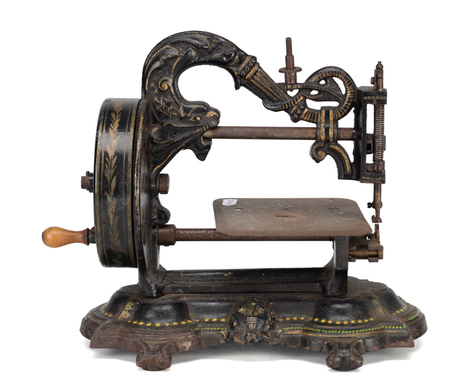 A LATE 19TH CENTURY CAST IRON HAND-CRANK SEWING MACHINE (1 of 8)