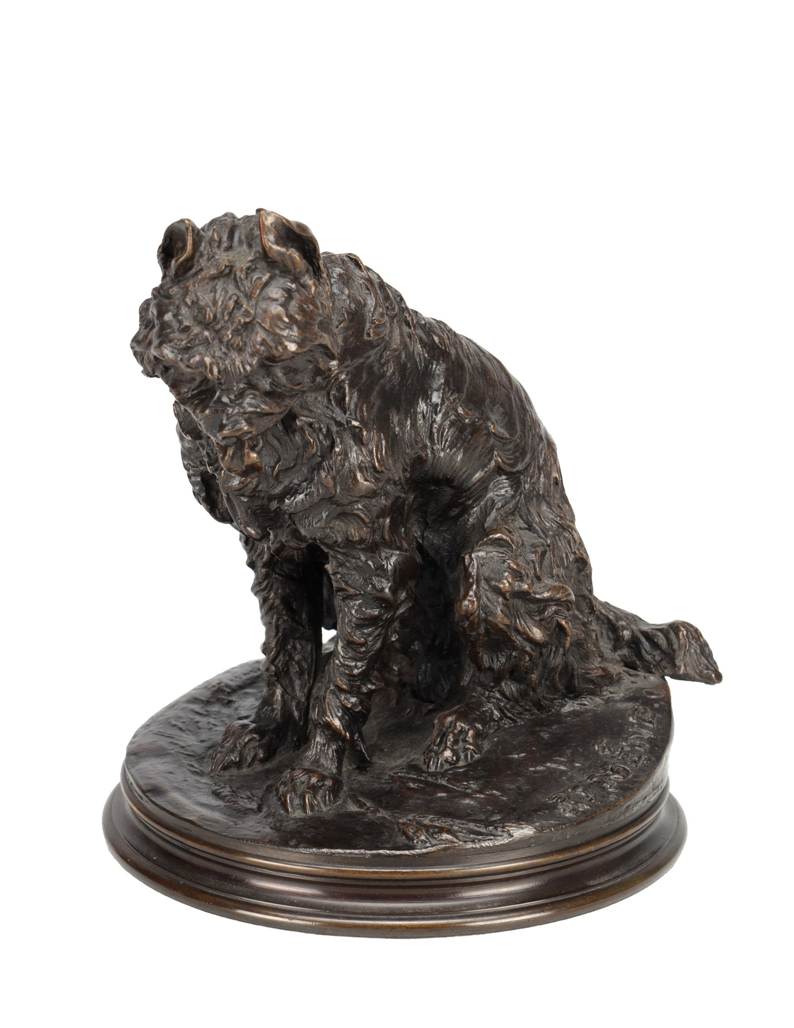 PIERRE-JULES MENE A FRENCH PATINATED BRONZE MODEL OF A SEATED DOG ON OVAL BASE (1 of 8)