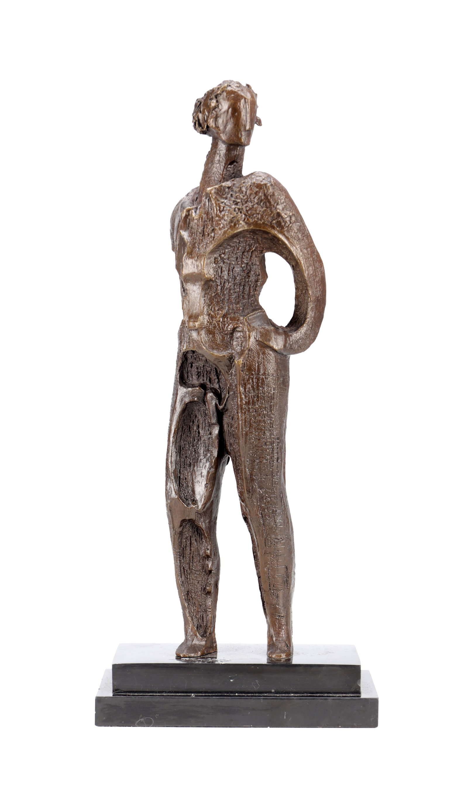 A BRONZE FIGURE ON STEPPED MARBLE PLINTH (1 of 9)