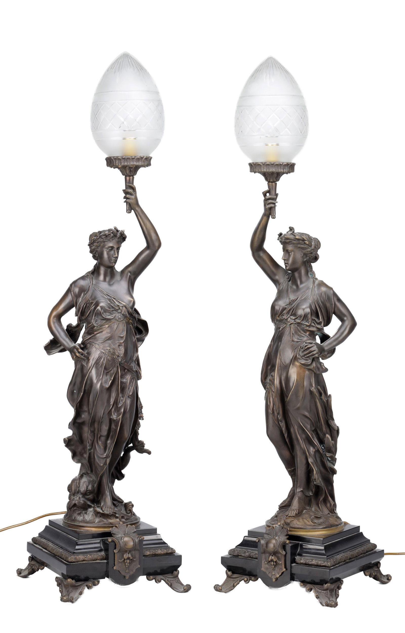 A LARGE PAIR OF EARLY 20TH CENTURY FIGURAL LAMPS (1 of 12)