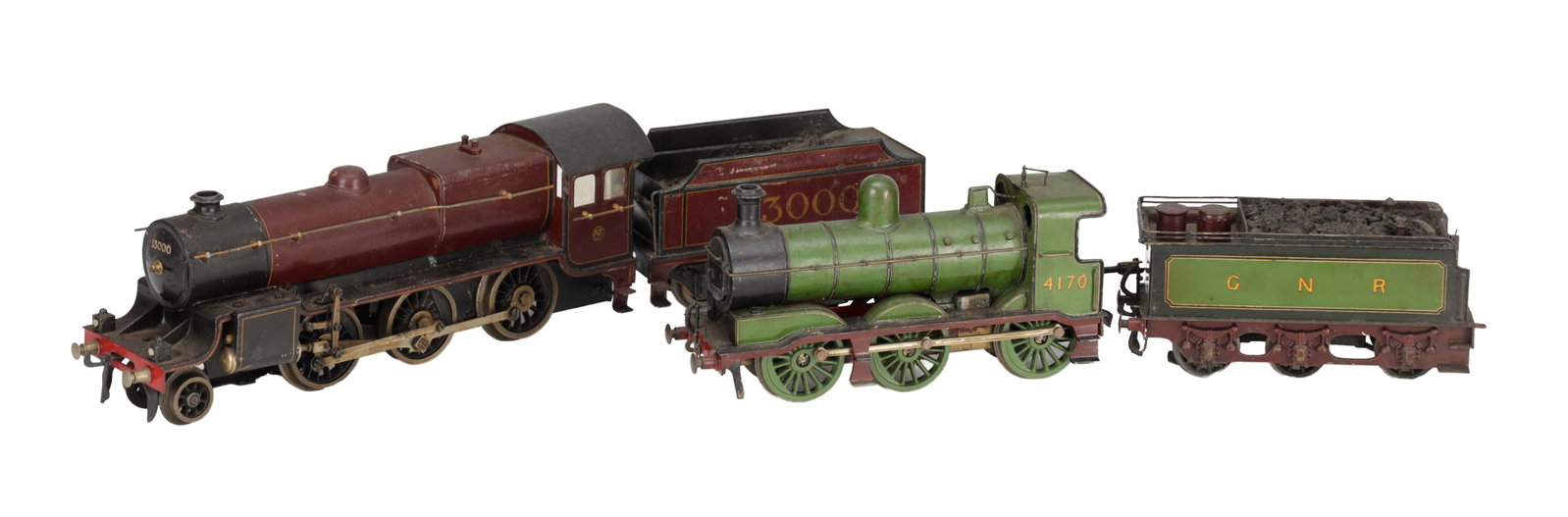 TWO EARLY 20TH CENTURY BASSETT-LOWKE AND POSSIBLY HORNBY TINPLATE ELECTRIC LOCOMOTIVES AND TENDERS (1 of 7)