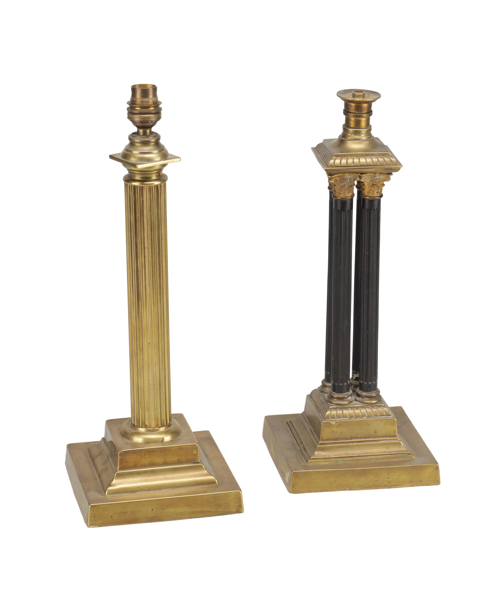 TWO 19TH CENTURY BRASS CORINTHIAN COLUMN TABLE LAMPS (1 of 7)
