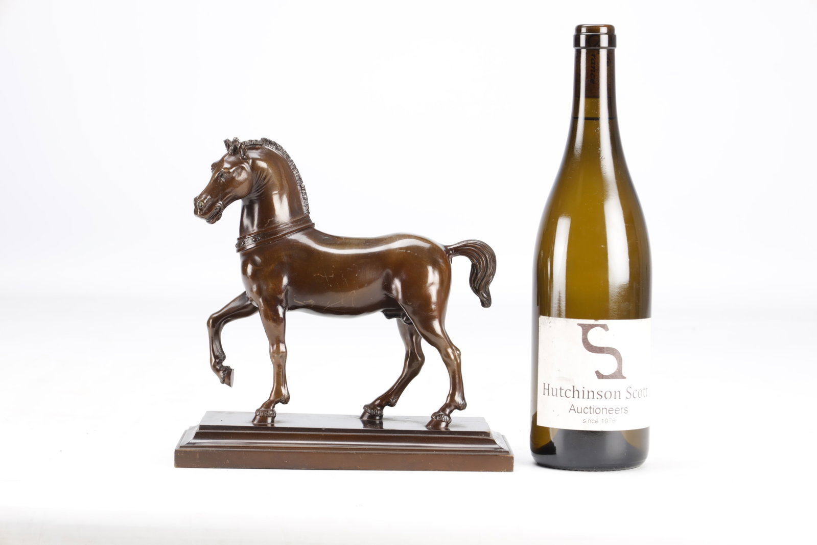 A PATINATED BRONZE HORSE ON A STEPPED RECTANGULAR BASE - 7