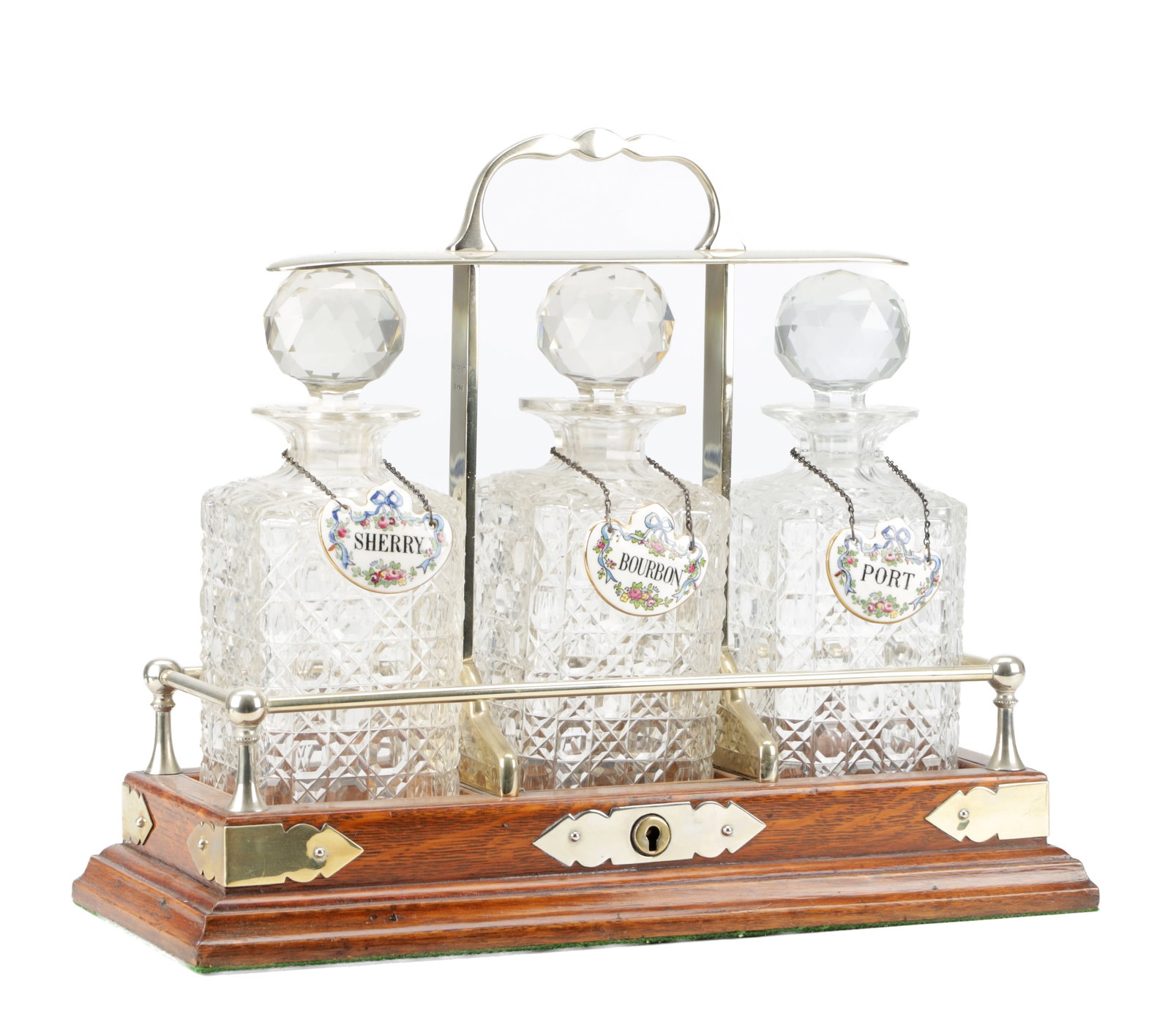 A 19TH CENTURY SILVER PLATED AND MAHOGANY TANTALUS (1 of 11)