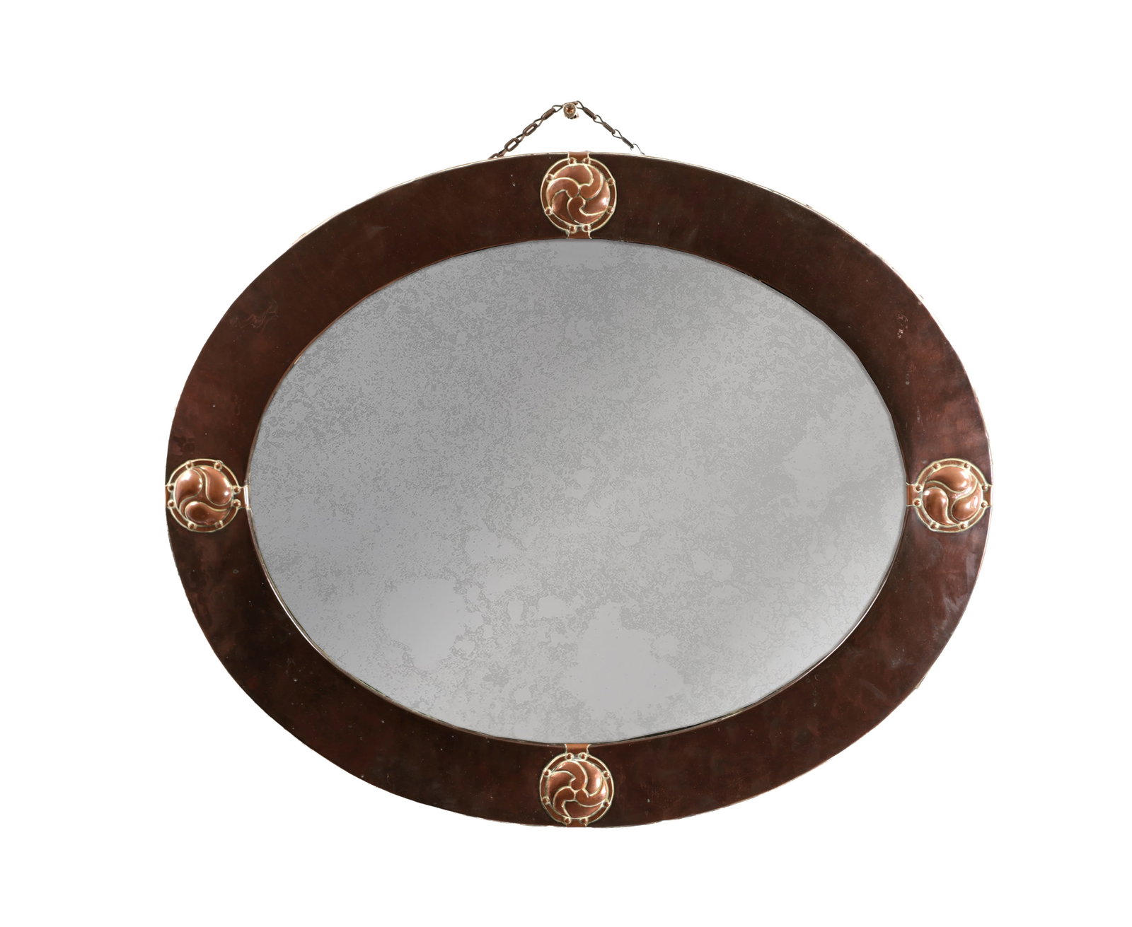 ATT. LIBERTY & CO. AN ARTS AND CRAFTS COPPER OVAL MIRROR (1 of 6)