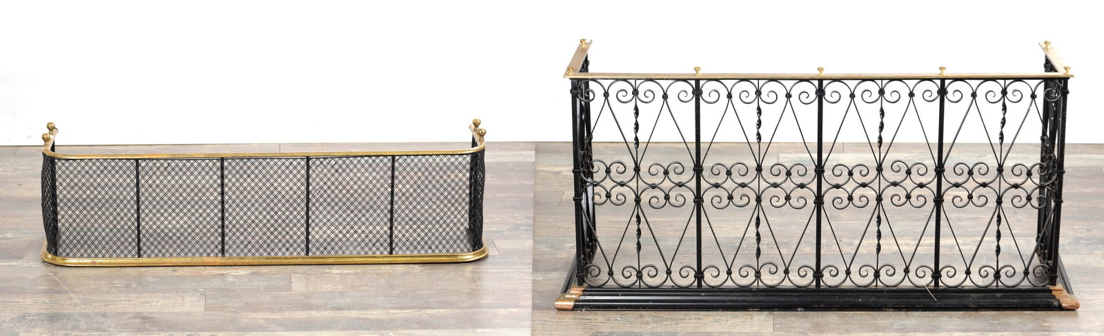 TWO BRASS AND IRONWORK FIRESIDE FENDERS (1 of 10)