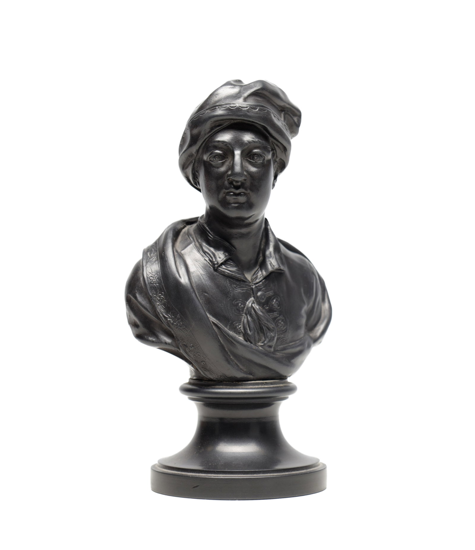 A LATE 18TH CENTURY WEDGWOOD BLACK BASALT BUST OF WILLIAM CONGREVE, CLOCKMAKER (1 of 7)