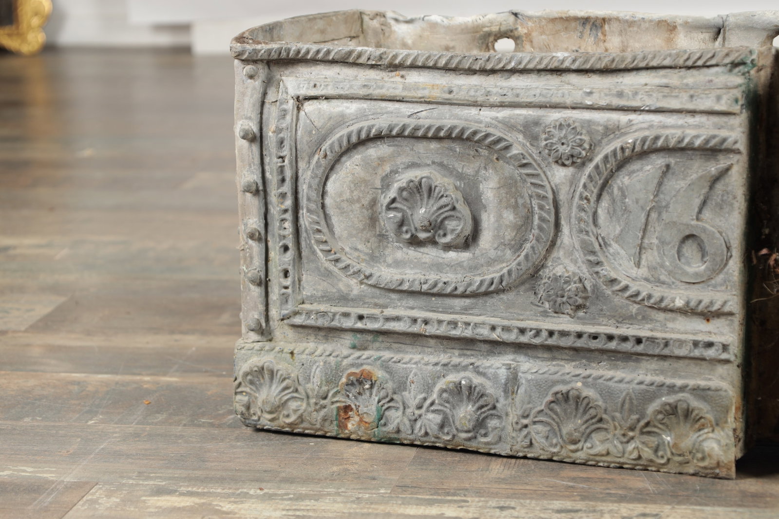 A LATE 17TH CENTURY RECTANGULAR LEAD PLANTER DATED 1693 - 2