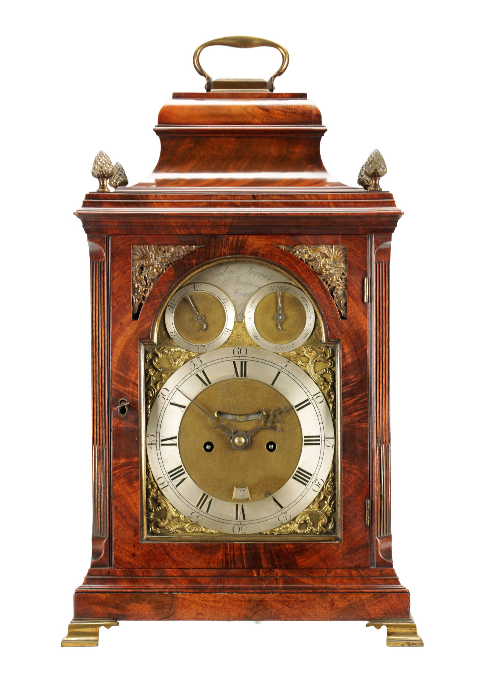 JOHN JARVIS, ST. JAMES STREET, LONDON. AN ENGLISH GEORGE III FLAMED MAHOGANY EIGHT-DAY BELL TOP (1 of 11)