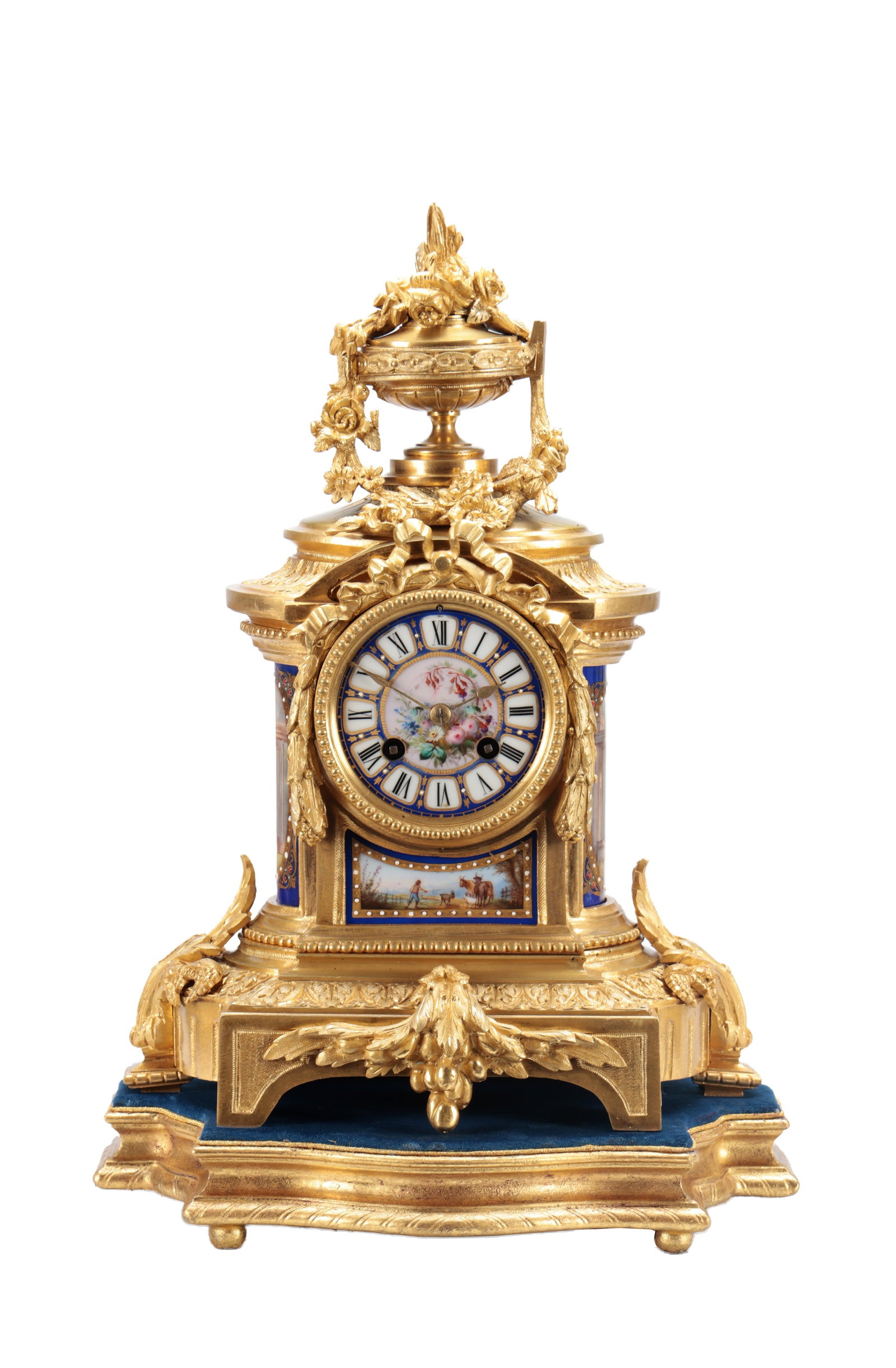 A LATE 19TH CENTURY FRENCH ORMOLU AND PORCELAIN PANELLED MANTEL CLOCK (1 of 6)