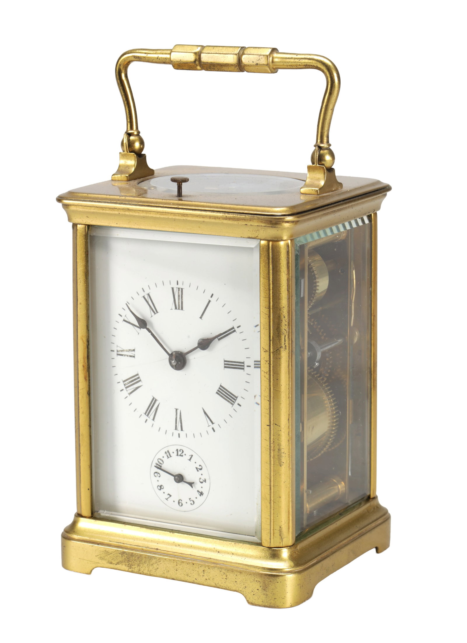 A LATE 19TH CENTURY FRENCH GILT BRASS REPEATING CARRIAGE CLOCK WITH ALARM (1 of 8)