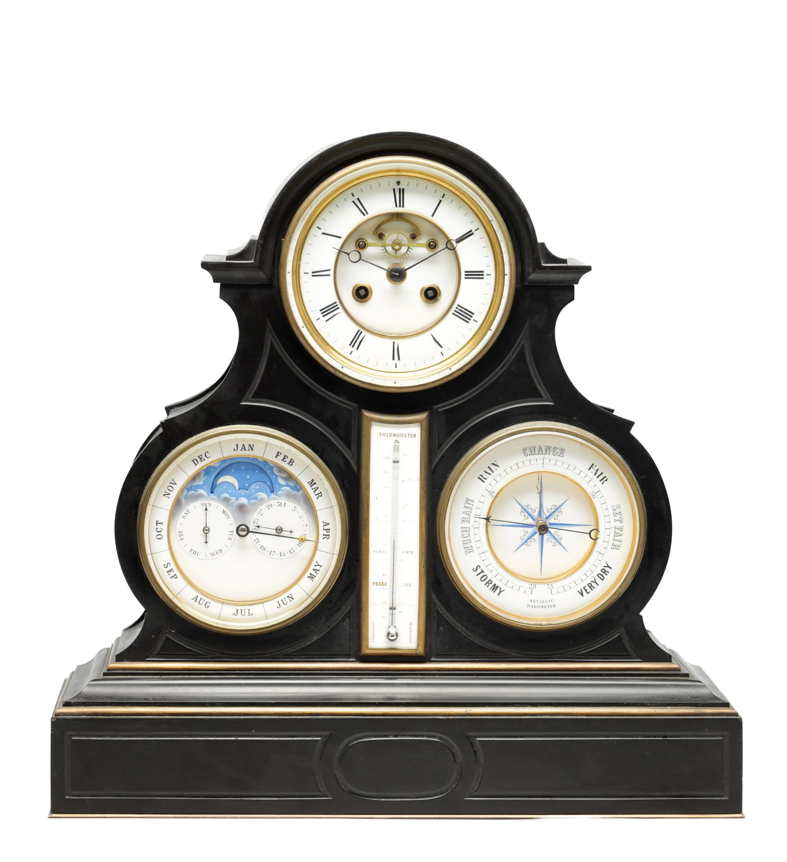 A LATE 19TH CENTURY BLACK MARBLE PERPETUAL CALENDAR MOONPHASE MANTEL CLOCK (1 of 12)