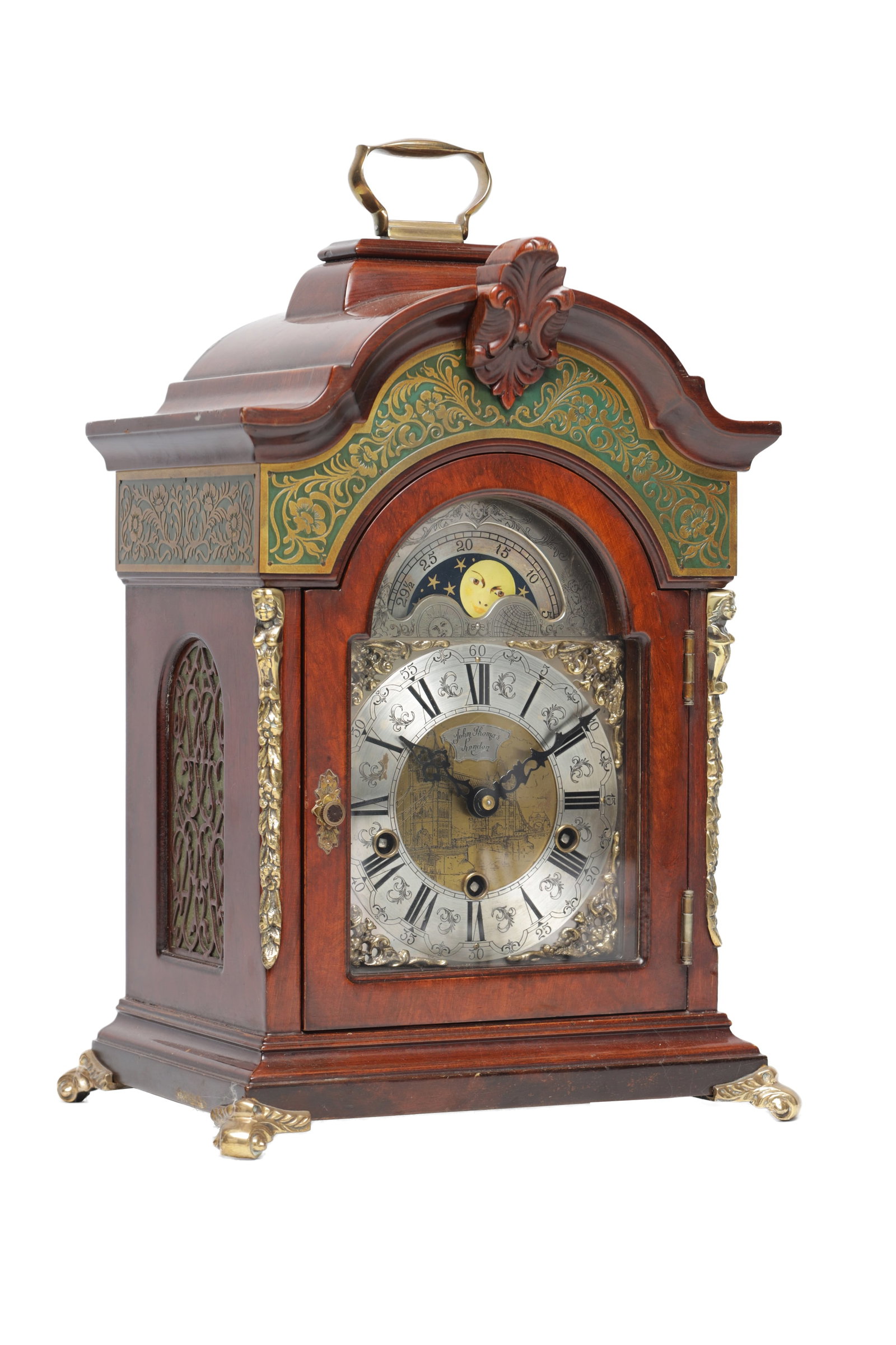 A 20TH CENTURY WALNUT QUARTER CHIMING BRACKET CLOCK WITH MOONPHASE (1 of 8)