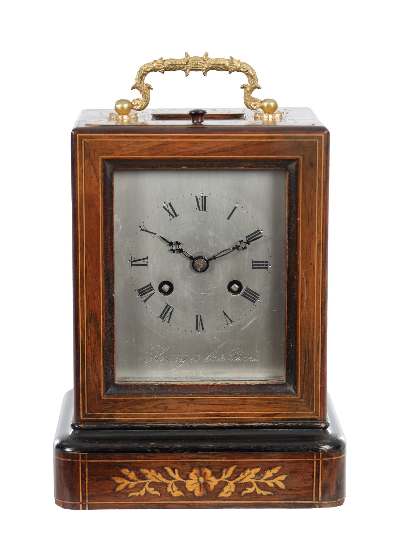 A 19TH CENTURY FRENCH ROSEWOOD AND MARQUETRY MANTEL CLOCK (1 of 8)