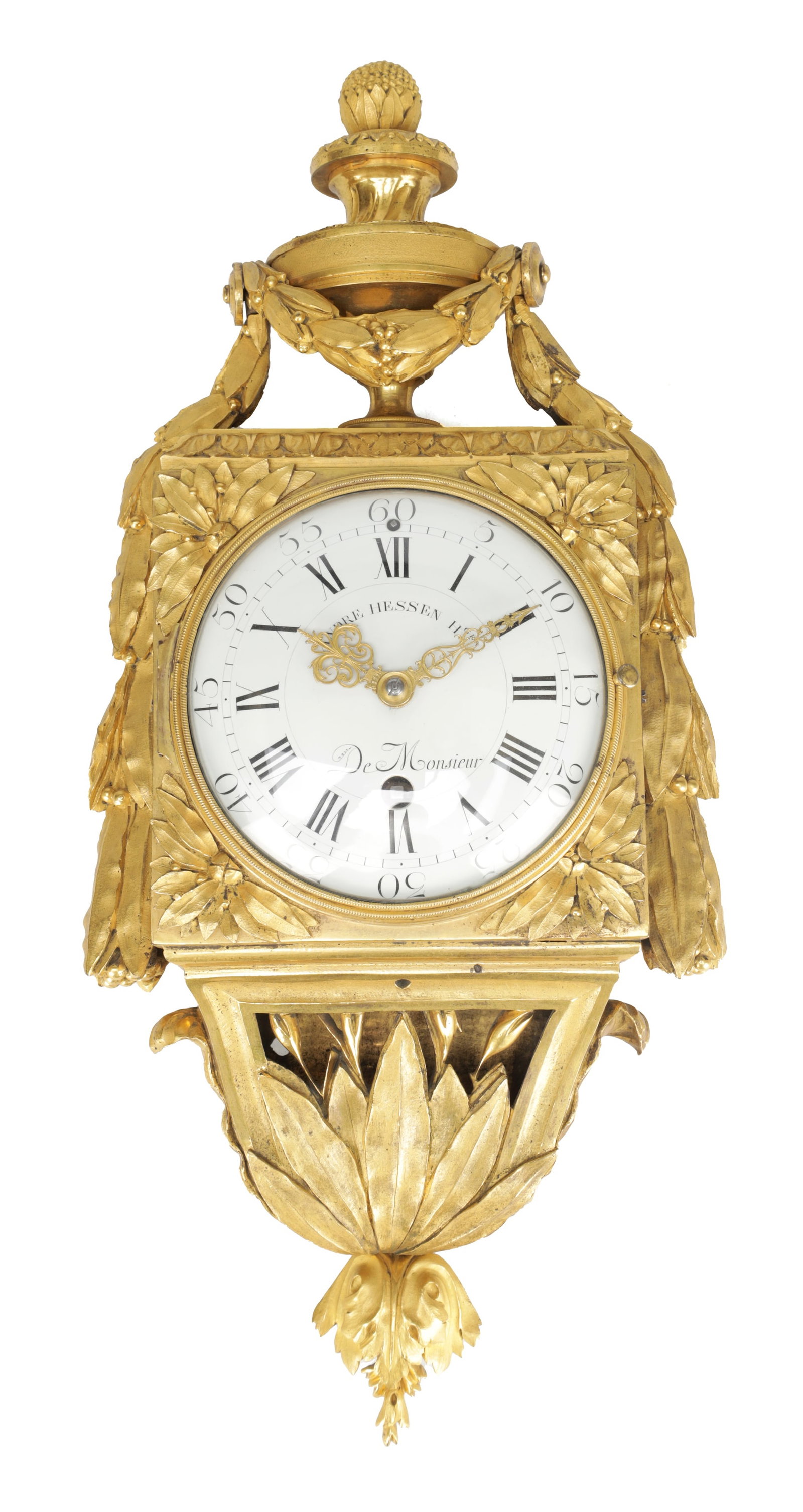 ANDRE HESSEN. A LATE 18TH CENTURY FRENCH ORMOLU QUARTER REPEATING CARTEL CLOCK (1 of 9)