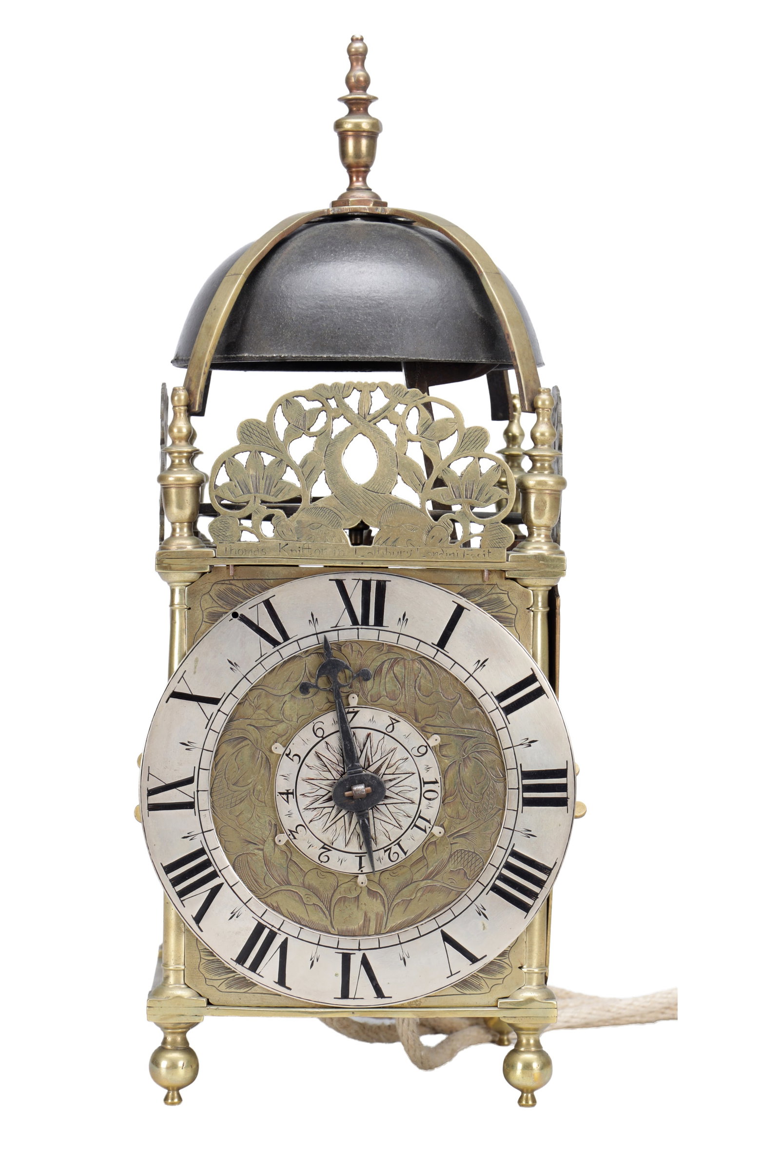 THOMAS KNIFTON, LONDON. A MID 17TH CENTURY BRASS LANTERN CLOCK WITH ALARM DIAL (1 of 10)