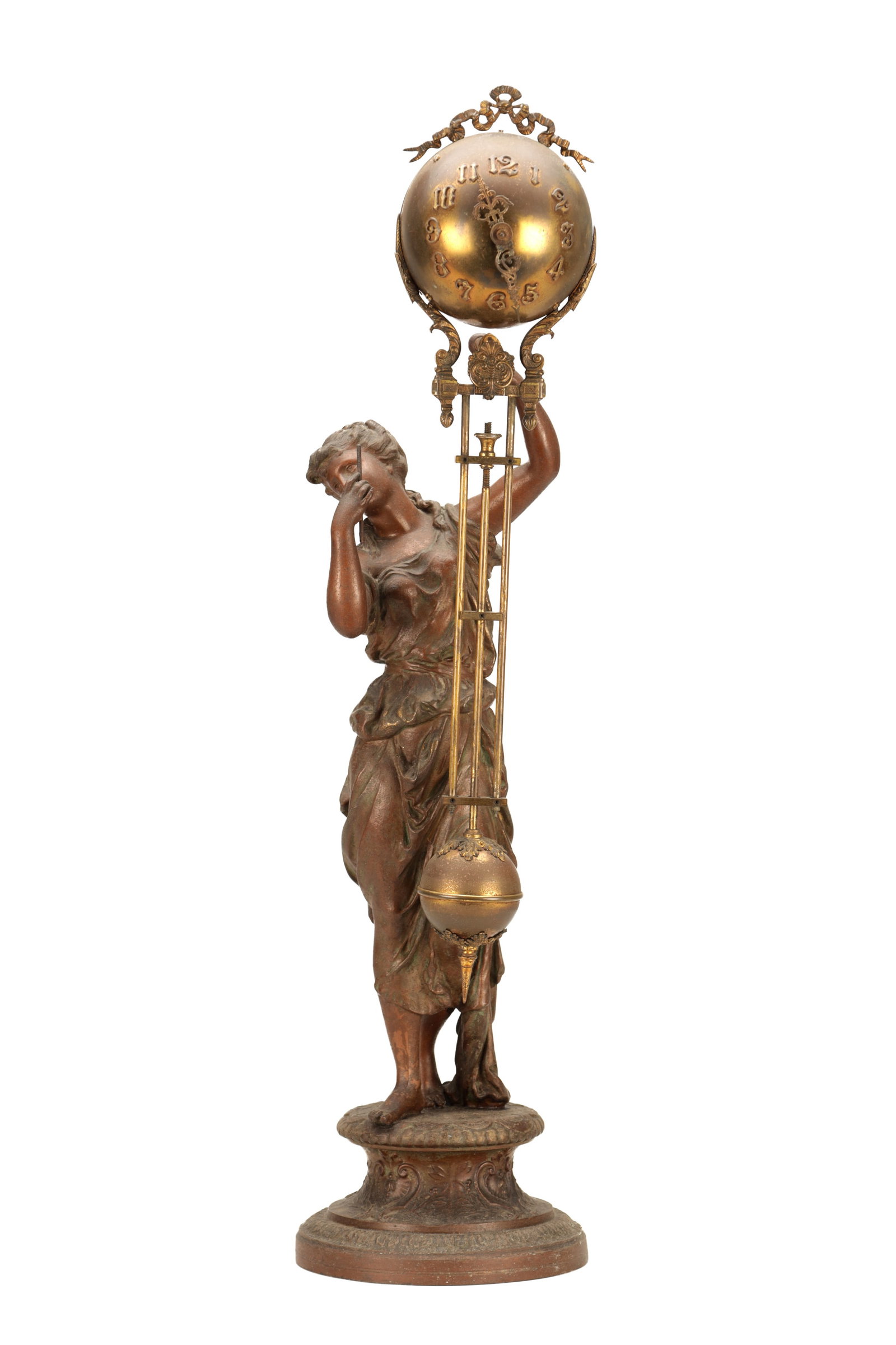 A LATE 19TH CENTURY FRENCH PATINATED AND GILT METAL FIGURAL MYSTERY CLOCK (1 of 10)