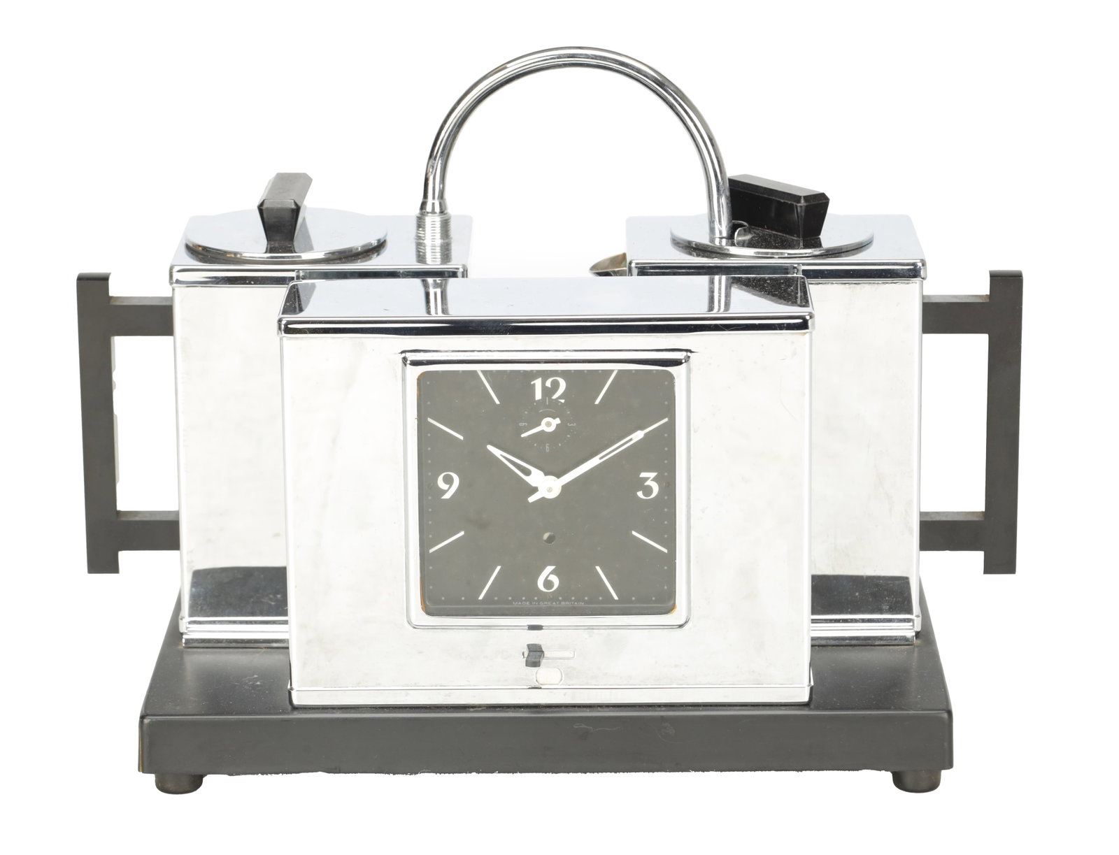AN ART DECO L.G. HAWKINS CHROMIUM-PLATED TEASMADE ALARM CLOCK (1 of 9)