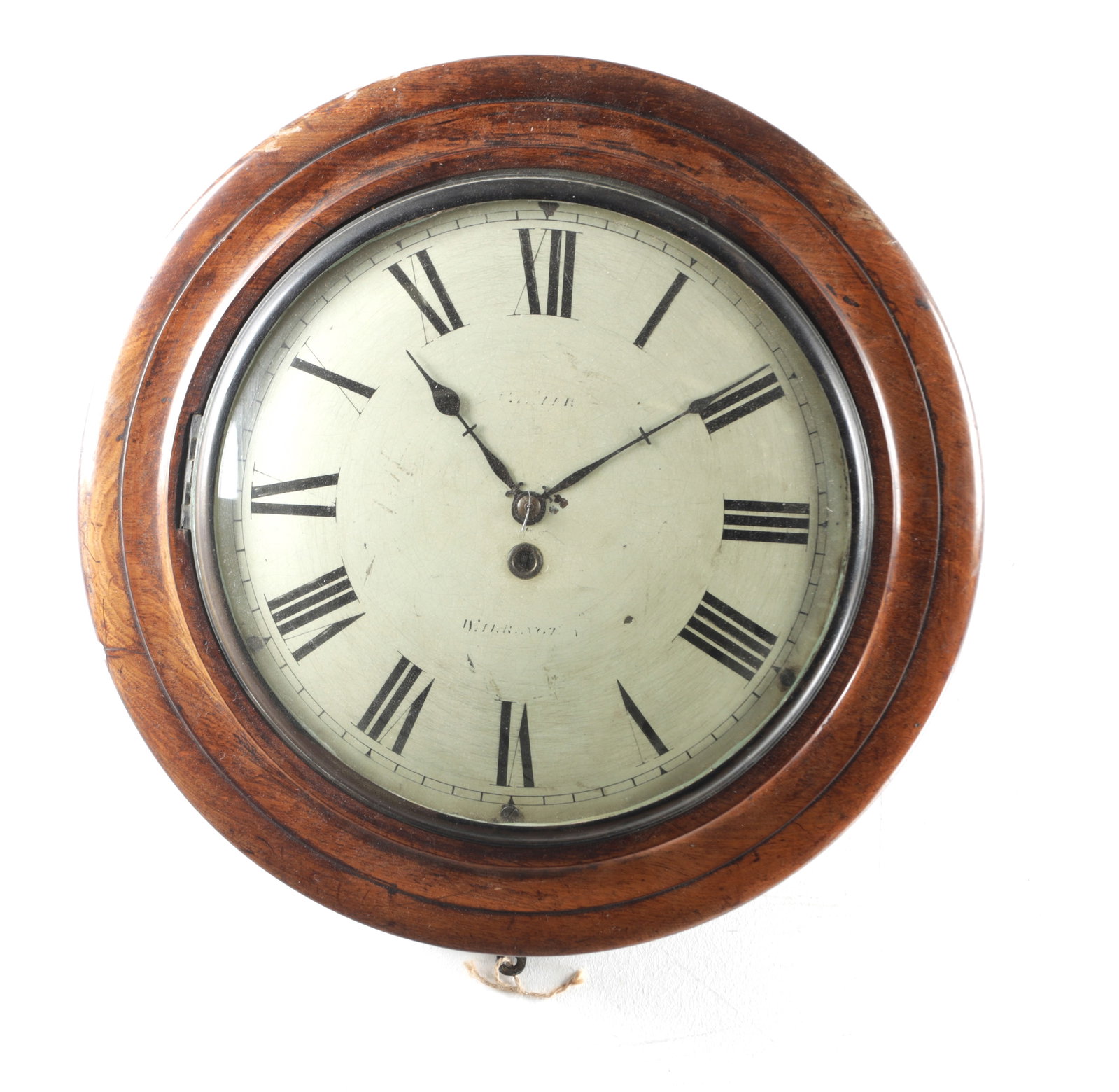 A 19TH CENTURY MAHOGANY CONVEX DIAL WALL CLOCK (1 of 4)