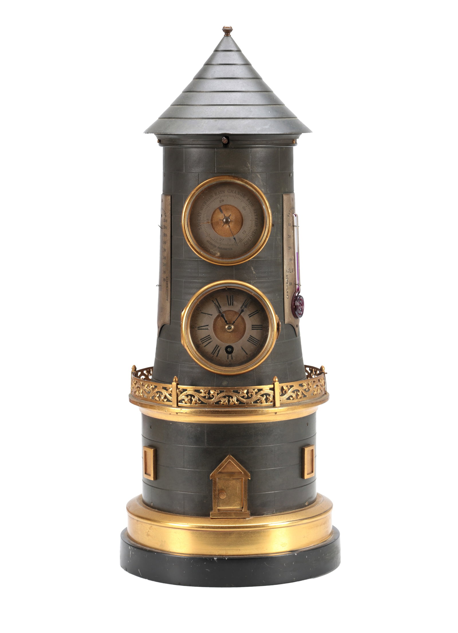 A LATE 19TH CENTURY FRENCH BRASS AND PATINATED METAL INDUSTRIAL AUTOMATON WINDMILL CLOCK WITH AN (1 of 6)