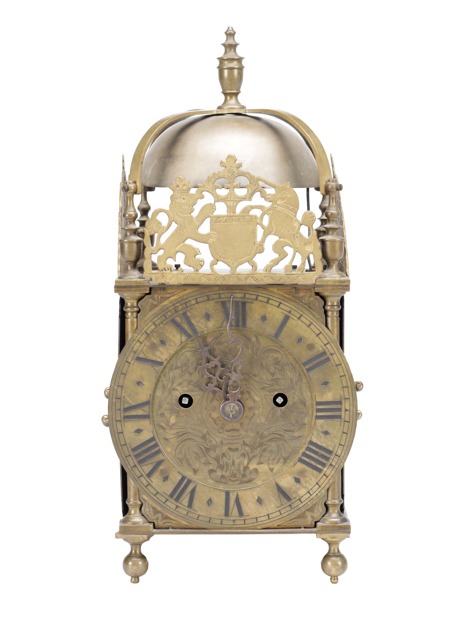 A LATE 19TH CENTURY BRASS DOUBLE FUSEE LANTERN STYLE MANTEL CLOCK (1 of 9)