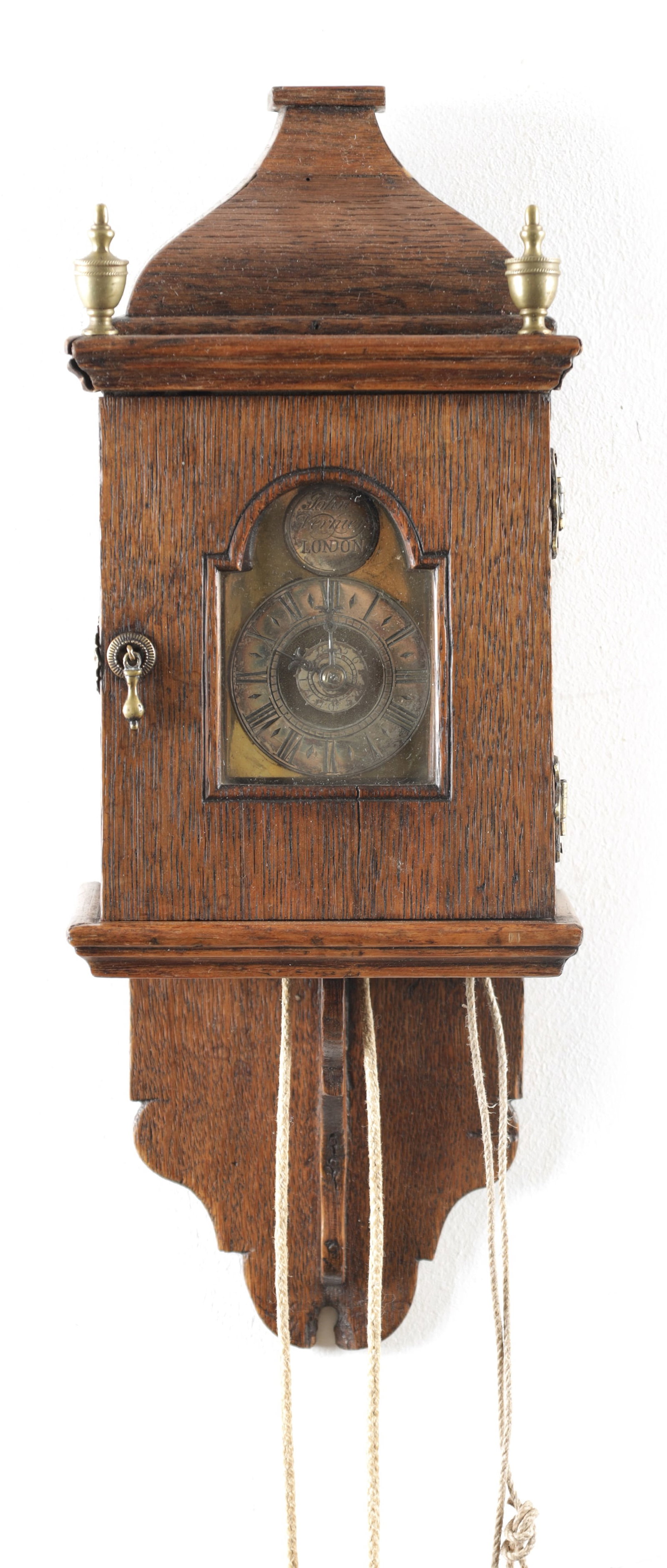 JOHN VERNIER, LONDON. A RARE MINIATURE 18TH CENTURY OAK HOODED WALL CLOCK (1 of 12)