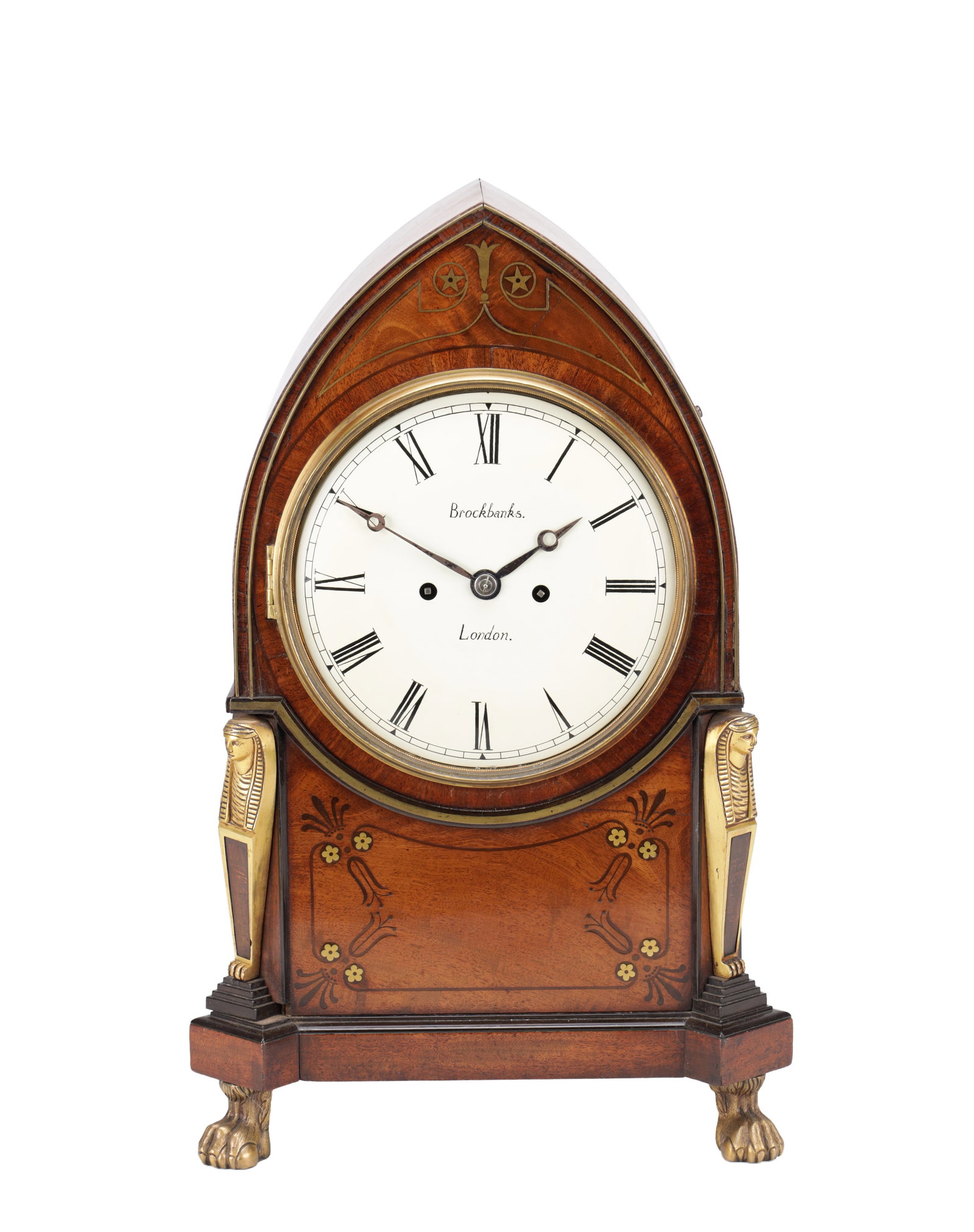 BROCKBANKS, LONDON. A REGENCY EGYPTIAN REVIVAL ORMOLU MOUNTED MAHOGANY BRACKET CLOCK (1 of 12)